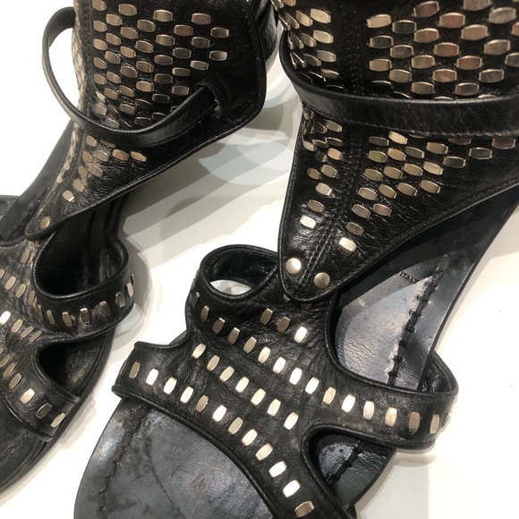 Sigerson Morrison Black and Silver Studded Sandals 6 / 36 - Picture 1 of 8